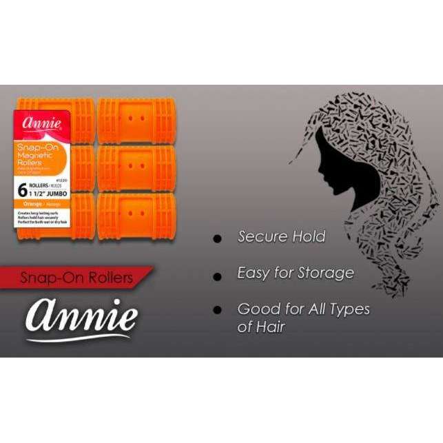 Annie Snap-On Magnetic Hair Rollers 1 1/2 Inch Jumbo, 6 Count, Orange