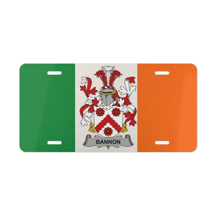 Bannon Irish flag license plate featuring the family crest