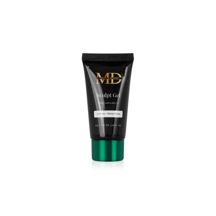 Black tube of MD Sculpt Gel with green base on a white background