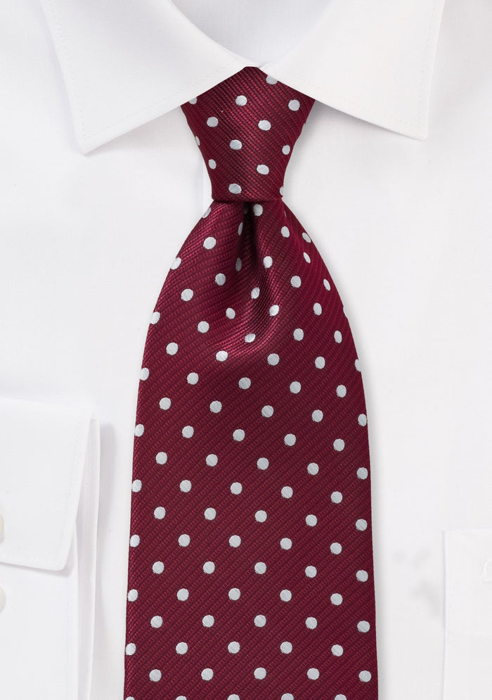 Burgundy and Silver Polka Dot Tie
