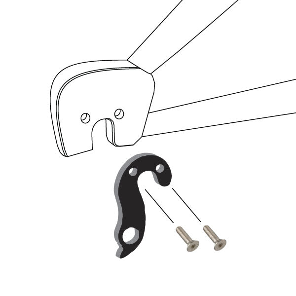 Hanger #157 attaches to the frame's rear dropout from the outside, or derailleur side using two M4x8 screws.