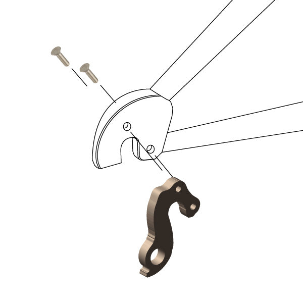 Hanger #248 attaches to the frame's rear dropout from the outside, or derailleur side using two M4x8 screws.