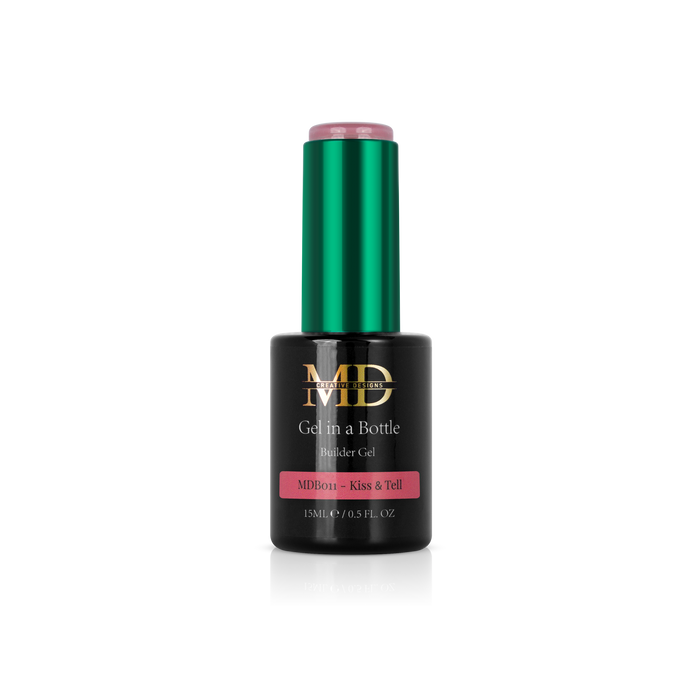 Nail gel in a bottle polish with green cap on a white background