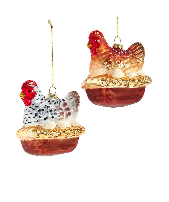Kurt S. Adler, Inc. - 3.75" Glass Chicken Ornament 2 Assorted