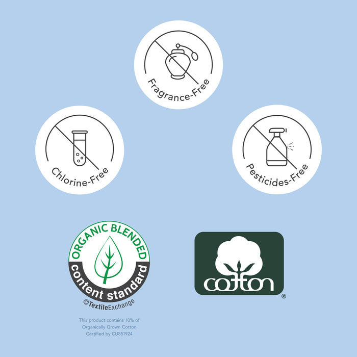 Set of eco-friendly product labels on a light blue background
