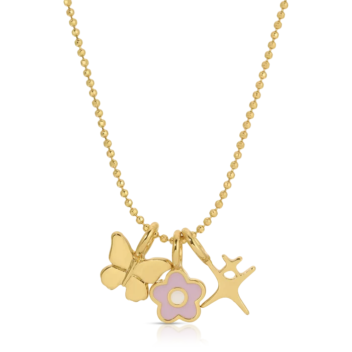 Lucky Feather Charm Garden Necklace - Gold