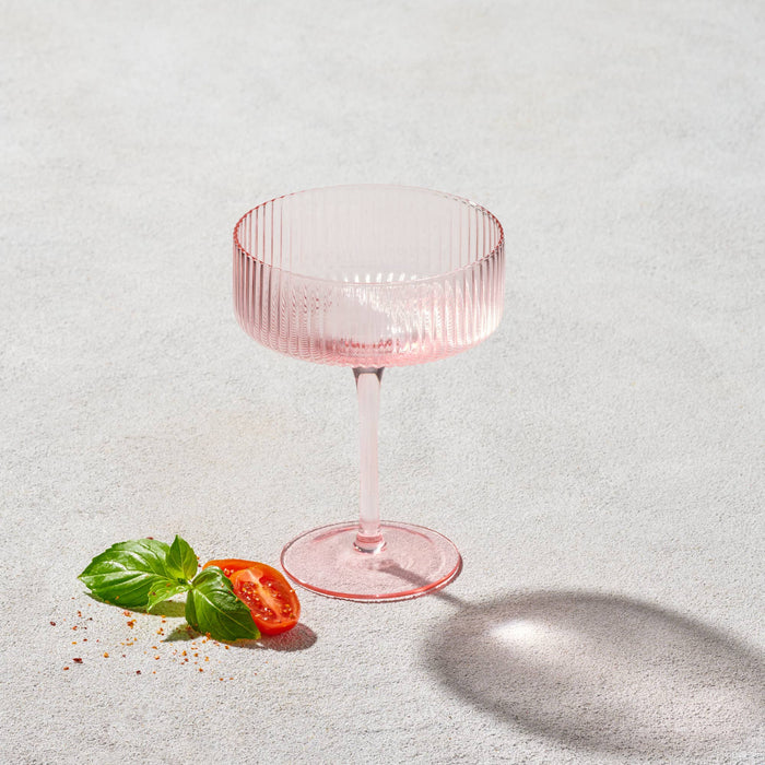Malibu Ribbed Glass 10 OZ Champagne Coupe, Blush