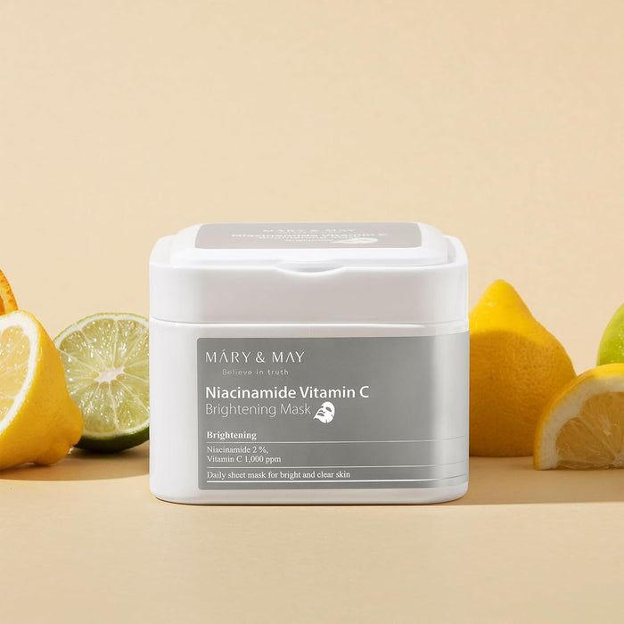 MARY&MAY Niacinamide Vitamin C Mask - Lakštinės veido kaukės, 30 vnt.
