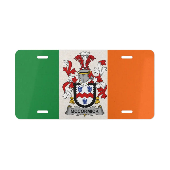Irish flag license plate featuring the McCormick family crest