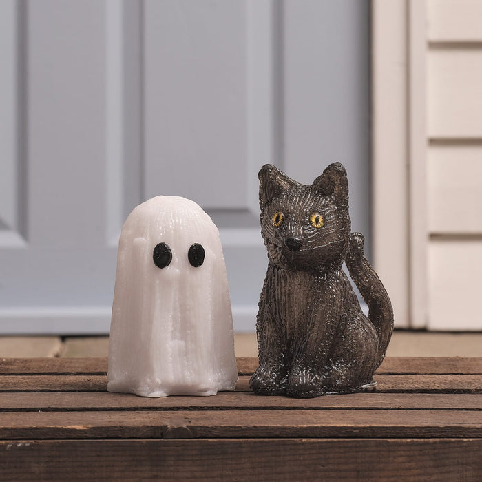 Mini Ghost & Jet the Black Cat LED Halloween Figures
