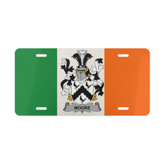 Moore Irish Family Crest novelty license plate with Irish tricolor