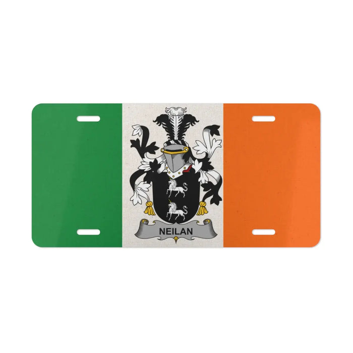 Irish flag license plate featuring the Neilan family crest