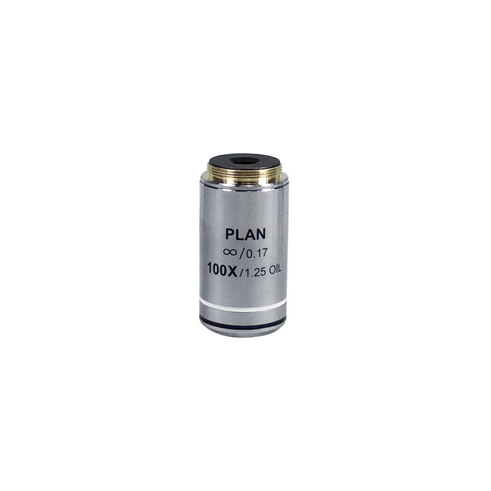 Objective Working Distance 0.25mm 100X Infinity Plan Achromatic Objective, SKU BM02533831, three quarter front view