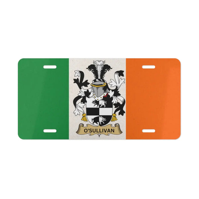 Irish flag license plate featuring the O'Sullivan family crest