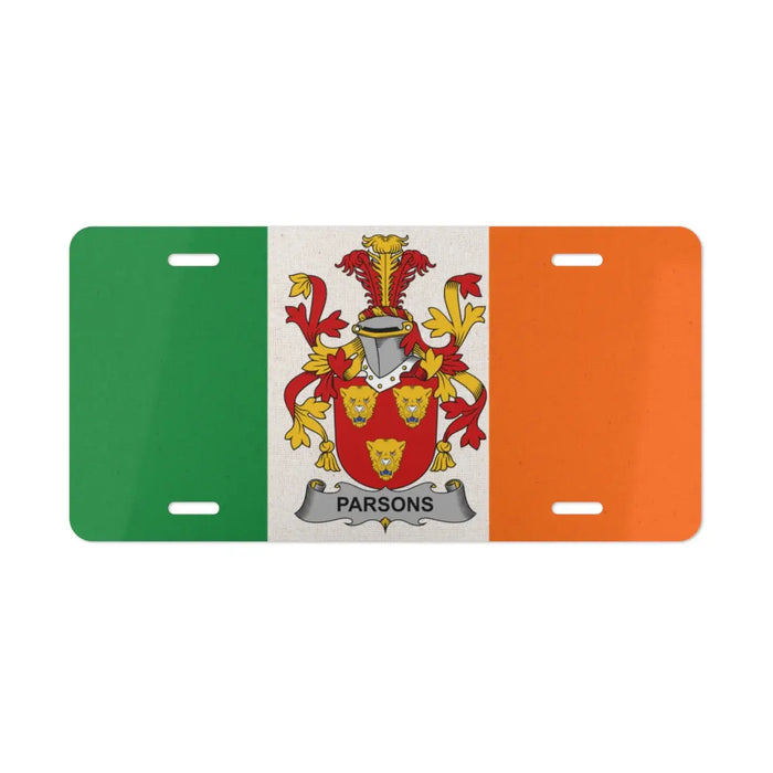 Irish flag license plate featuring the Parsons family crest
