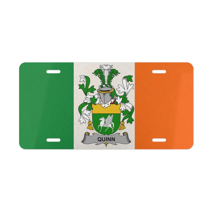 Quinn Irish Family Crest novelty license plate with Irish tricolor