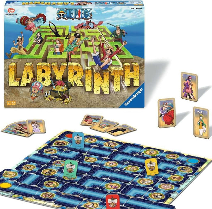 ravensburger Board game set with 'One Piece' Labyrinth theme, including board, cards, and packaging.