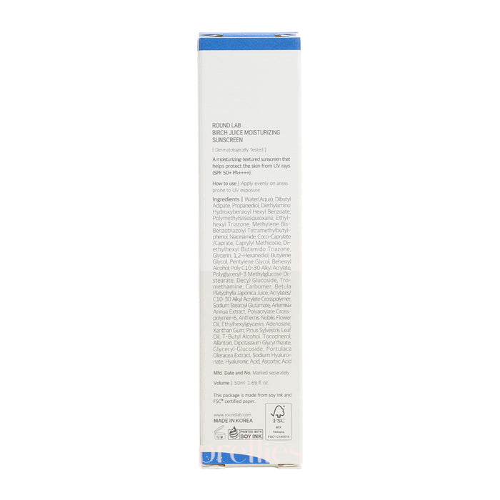 ROUND LAB Birch Juice Moisturizing Sunscreen SPF50+PA++++ 50ml (Blue)