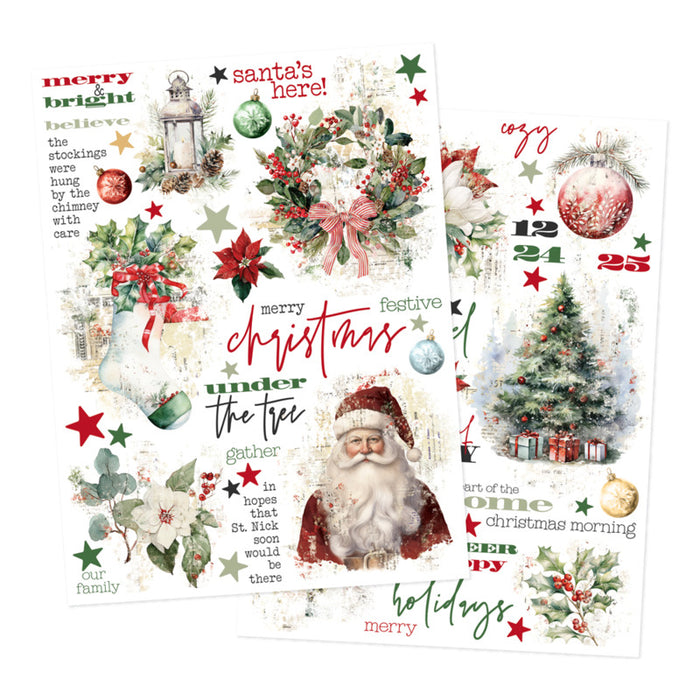 Simple Stories - Rub Ons - Simple Vintage Old-Fashioned Christmas. Rub-On Transfers on 2 6x8 Sheets. Available at Embellish Away in Bowmanville Ontario Canada.