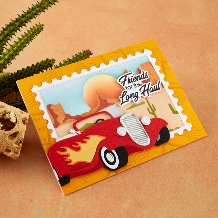 Spellbinders - Die - Hot Rod Flames. By Mindy Eggen. Available at Embellish Away located in Bowmanville Ontario Canada. Example by Mindy Eggen.