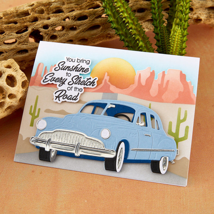 Spellbinders - Die - Sedan Street Cruiser. By Mindy Eggen. Available at Embellish Away located in Bowmanville Ontario Canada. Example by Mindy Eggen.