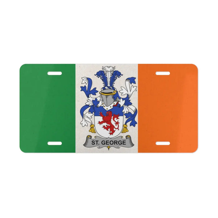 Irish flag license plate featuring the St. George family crest