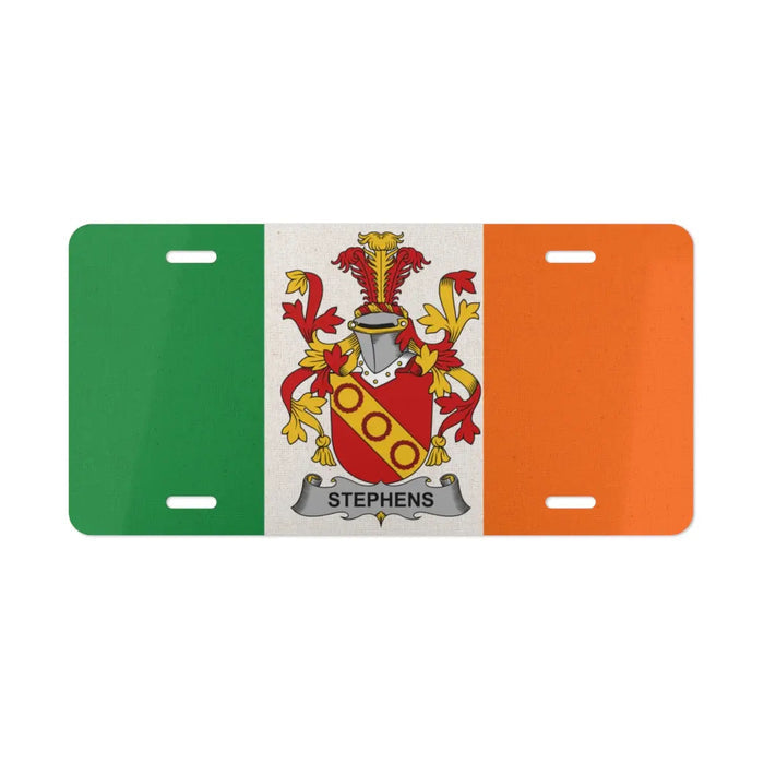 Irish flag license plate featuring the Stephens family crest