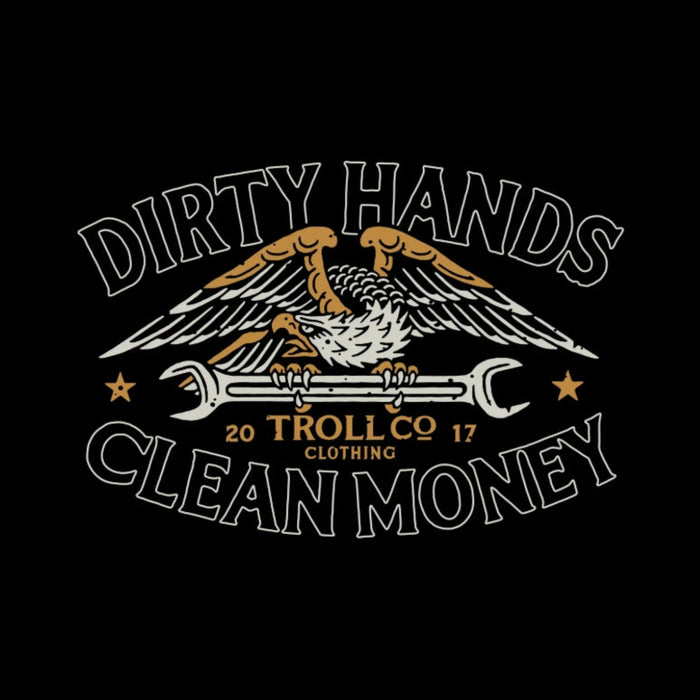 Troll Co. Men's "Dirty Hands Clean Money" Wing Spanner Graphic Short Sleeve T-Shirt T-Shirts Troll Co.