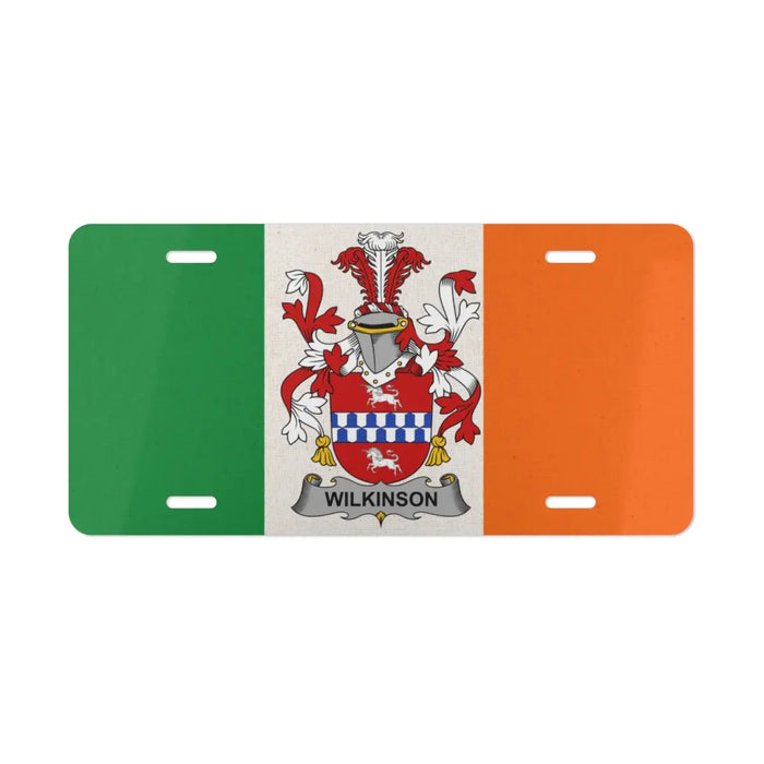 Irish flag license plate featuring the Wilkinson family crest