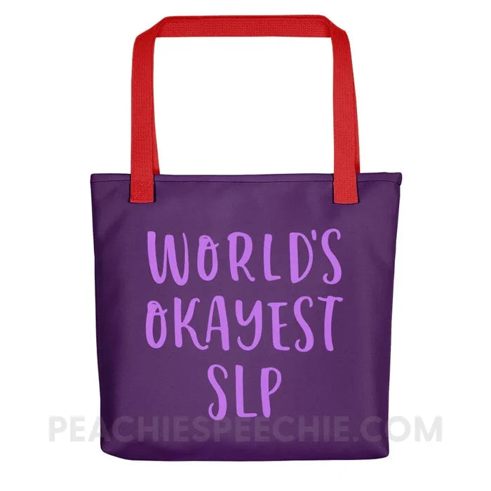 Worldโs Okayest SLP Tote Bag - Red - Bags peachiespeechie.com
