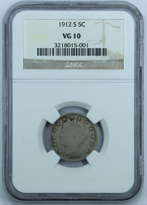 1912 S (San Francisco) Liberty Head V Nickel 5c - NGC VG10