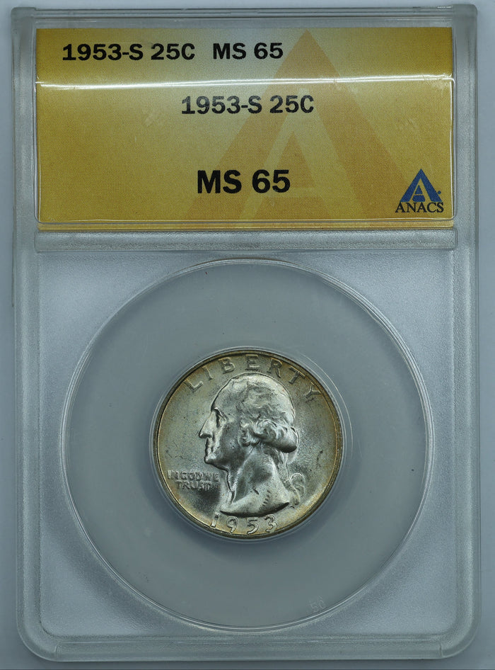 1953 S (San Francisco) Washington Quarter 25c - ANACS MS65