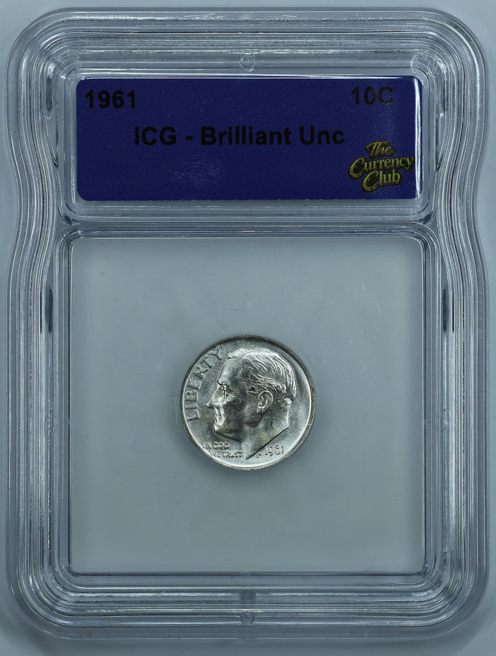 1961 Roosevelt Dime 10c - ICG Brilliant Uncirculated BU