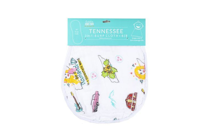 2-in-1 Burp Cloth and Bib: Tennessee Baby (Floral)
