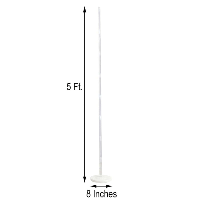 Clear acrylic display stand, 5 ft tall, 8 inches wide.