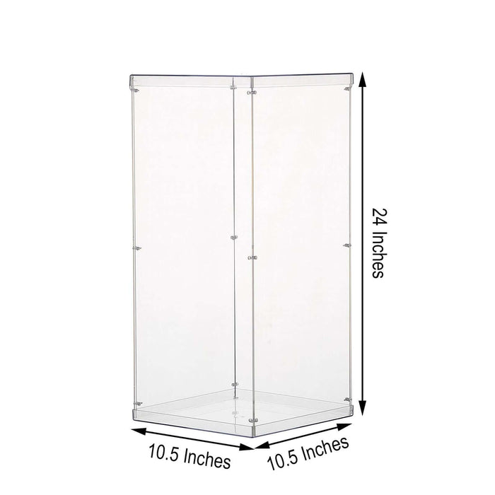 Acrylic display case, 10.5 x 10.5 x 24 inches, transparent design