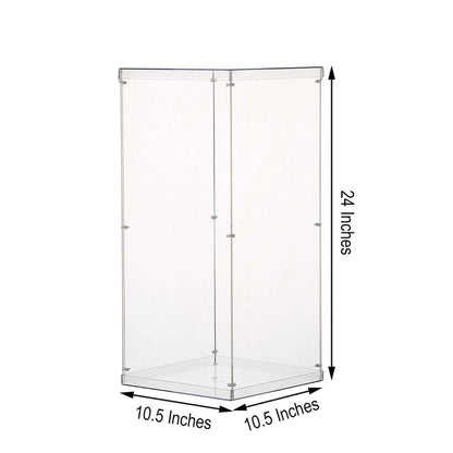 Acrylic display case, 10.5 x 10.5 x 24 inches, transparent design