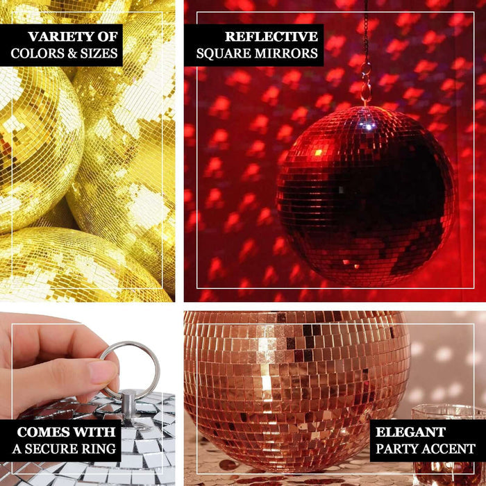 Disco ball collection in various colors and sizes for elegant party accents.