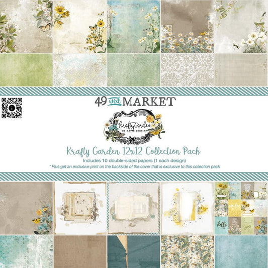 49 And Market - Collection Pack 12"X12" - Krafty Garden. Krafty Garden exudes an unvarying sense of beauty and refinement. The soothing shades of blue, green, yellow and tans are perfect for showcasing so many memorable moments in our lives. Available at Embellish Away located in Bowmanville Ontario Canada.