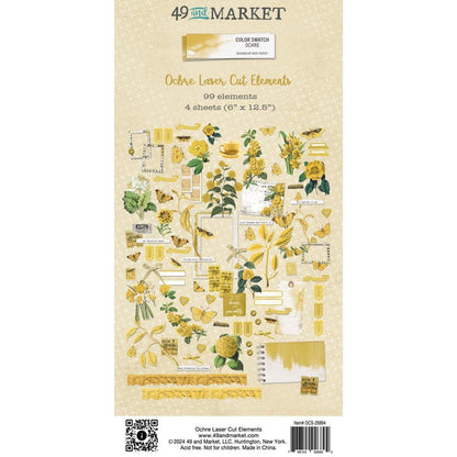 49 And Market - Laser Cut Outs - Elements - Color Swatch: Ochre. There are 99 precision laser cut elements that include butterflies, florals, photo wraps, bows, buttons, tabs and more! Available at Embellish Away located in Bowmanville Ontario Canada.