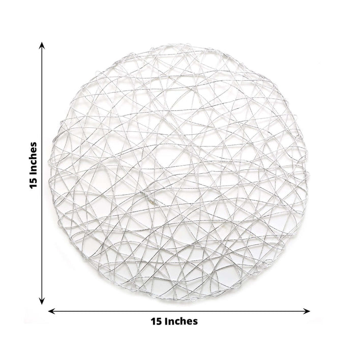 Silver decorative round wall art, 15 inches diameter.