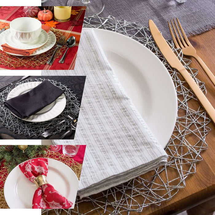 Elegant table setting with decorative plates and napkins for a festive dining experience.