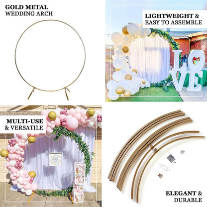 Gold metal wedding arch, lightweight and durable, perfect for events and versatile use.