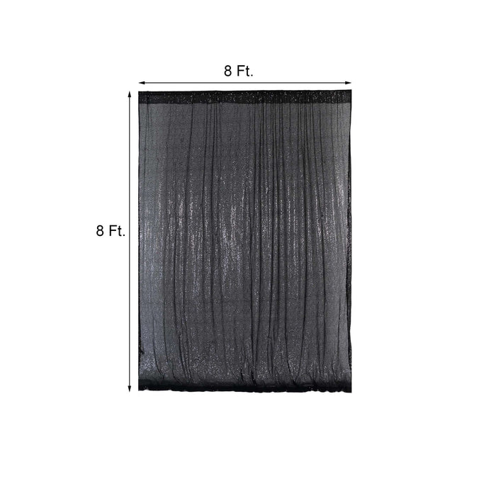 Black sequin backdrop curtain, 8 ft x 8 ft, ideal for events and photo shoots.