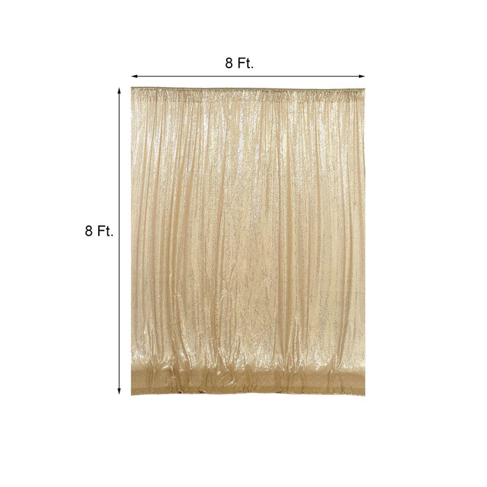 Gold curtain backdrop, 8 ft x 8 ft, ideal for events and photography.