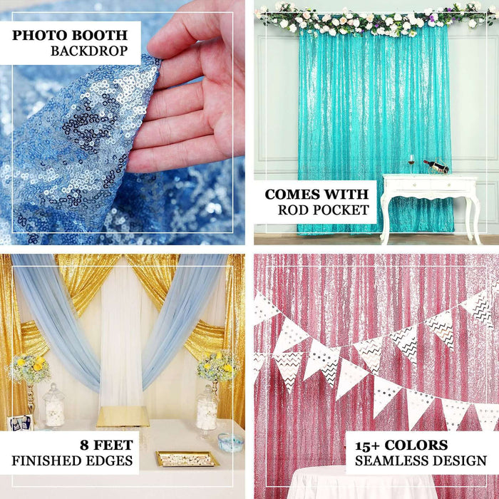 Sequin photo booth backdrop with rod pocket, 8 feet, and 15+ color options.