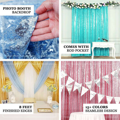 Photo booth backdrop with rod pocket, 8 feet, finished edges, and 15+ colors available.