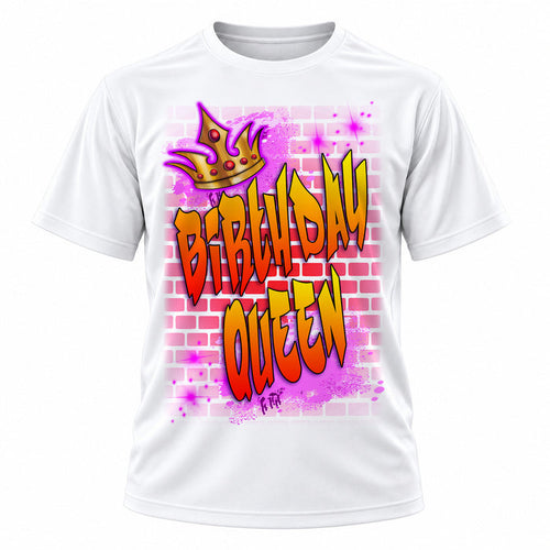Personalized Brick Wall Graffiti Name T-Shirt, front-view T-shirt mockup featuring custom Air-Volution artwork by Mythic Airbrush