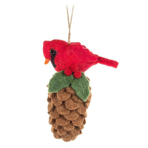 Abbott - Cardinal on Pinecone Ornament-5"H