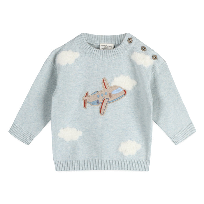 Airplane Applique Baby Knit Pullover (Organic Cotton) - Front